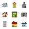 Habitation icons set, flat style