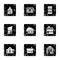 Habitation icons set, grunge style