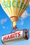 Habits and success - pictured as word Habits and a balloon, to symbolize that Habits can help achieving success and prosperity in