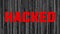 HACKED flashing red warning lettering - permanently changing binary code on moving vertical lines as a background