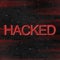 Hacked inscription over red binary code stream background