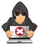Hacker with cross on laptop