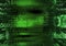 Hacker face on green binary codes background.