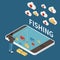 Hacker Fishing Digital Crime Isometric Abstract Concept