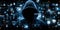 Hacker in hoodie dark theme cybersecurity vulnerability. Generative Ai