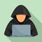 Hacker at laptop icon, flat style