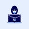 Hacker with laptop information locked with chain and padlock. Ransomware line icon design.