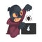 Hacker in Mask and Gloves Trying to Spy on the Laptop Vector Illustration