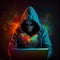 Hacker, paint splatter, mask, hoodie. hood, computer, virus, background, wallpaper, generative ai