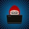 Hacker with red cap computer man behind laptop working icon eps10