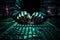 hacker\\\'s hands in close-up, working on the keyboard and launching the process of data theft,