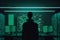 hacker silhouette in front of monitors hacks servers illustration Generative AI