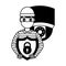 Hacker thief holding shield