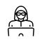 hacker work at laptop line icon vector illustration