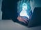 Hackers work on laptops in the dark. The concept of information security in the Internet network and information espionage