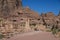 The Hadrian Gate and the Cardo Maximus in Petra. Qasr al-Bint at background. Petra