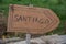 Hadwritten wooden signpost `Santiago` - Camino Primitivo