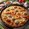 Haemul Pajeon, A savory pancake made with a variety of seafood, green onions, and batter, pan-fried until crispy