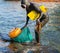 Haenyeo Women Diver Show to collect seaweed, shellfish and other seafood at Seongsan Ilchulbong, Jeju, South Korea