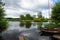 Haerst, Overijssel, The Netherlands, Ferry station and jetty with small vessels at the River Vecht