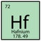 Hafnium element. Mendeleev table. Chemical icon. Square frame. Blue background. Vector illustration. Stock image.