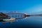 Hafrsfjord bridge surrounded by rocks during the sunset in the evening in Stavanger, Norway