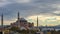 Hagia Sofia with view of Istanbul city skyline timelapse in Turkey