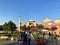 Hagia Sophia, Aya Sofya exterior street view with people Istanbul, Turkey