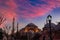 Hagia Sophia or Ayasofya with pink clouds at sunrise in the morning