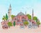 Hagia Sophia domes and minarets in the old city of Istanbul.