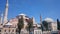 Hagia Sophia domes and minarets in the old town of Istanbul, Turkey, on sunset