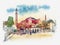 Hagia Sophia, Istanbul, Islamic historical mosque and Museum. Watercolor sketch.