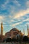 Hagia Sophia in the morning. Ayasofya mosque at sunrise with clouds