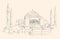 Hagia Sophia mosque historical building Istanbul. Hand drawn illustration