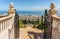 HAIFA, ISRAEL-MARCH 25, 2018: Top entrance gate at the top of The Terraces of the Bahai Faith at spring time.