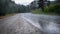 Hail on mountain road with fog