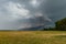 Hail shaft and wall cloud of a supercell thunderstorm