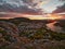 Hainburg city and Danube river view from Braunsberg mountain in sunset, Austria