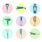 Hair accessories icons. Hair care. Various hair care tools. Barbershop logos