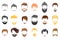 Hair, beard and face, hair, mask cutout cartoon flat collection. Vector men`s hairstyle, illustration, beard and hair