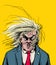 Hair blowing in face of angry Donald Trump