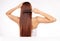 Hair care, brush and back of woman with comb for haircare maintenance, self care grooming or healthy beauty treatment