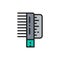 Hair comb, hairbrush flat color line icon.