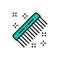 Hair comb, hairdresser brush, barber tool flat color line icon.