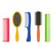 Hair combs and hairbrushes set on a white background. Fashion equipment collection hairbrush and style comb