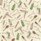 Hair craft vector seamless pattern. Hair cut professional salon background in colors of brown, green and beige