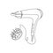 Hair dryer with attachment for curly hair continuous line drawing. One line art of home appliance, bathroom, dry hair