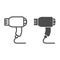 Hair dryer line and glyph icon. Electric blow-dryer, drying with hot wind symbol, outline style pictogram on white