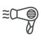 Hair dryer line icon, barber and appliance, blowdryer sign, vector graphics, a linear pattern on a white background.