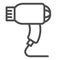 Hair dryer line icon. Electric blow-dryer, drying with hot wind symbol, outline style pictogram on white background